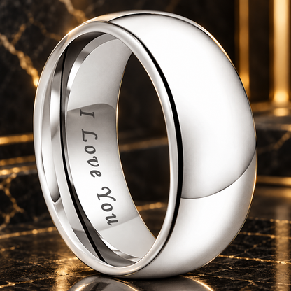 White Tungsten Ring with I Love You Engraving