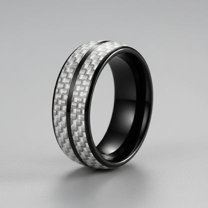 White Carbon Fiber Groove Tungsten Band