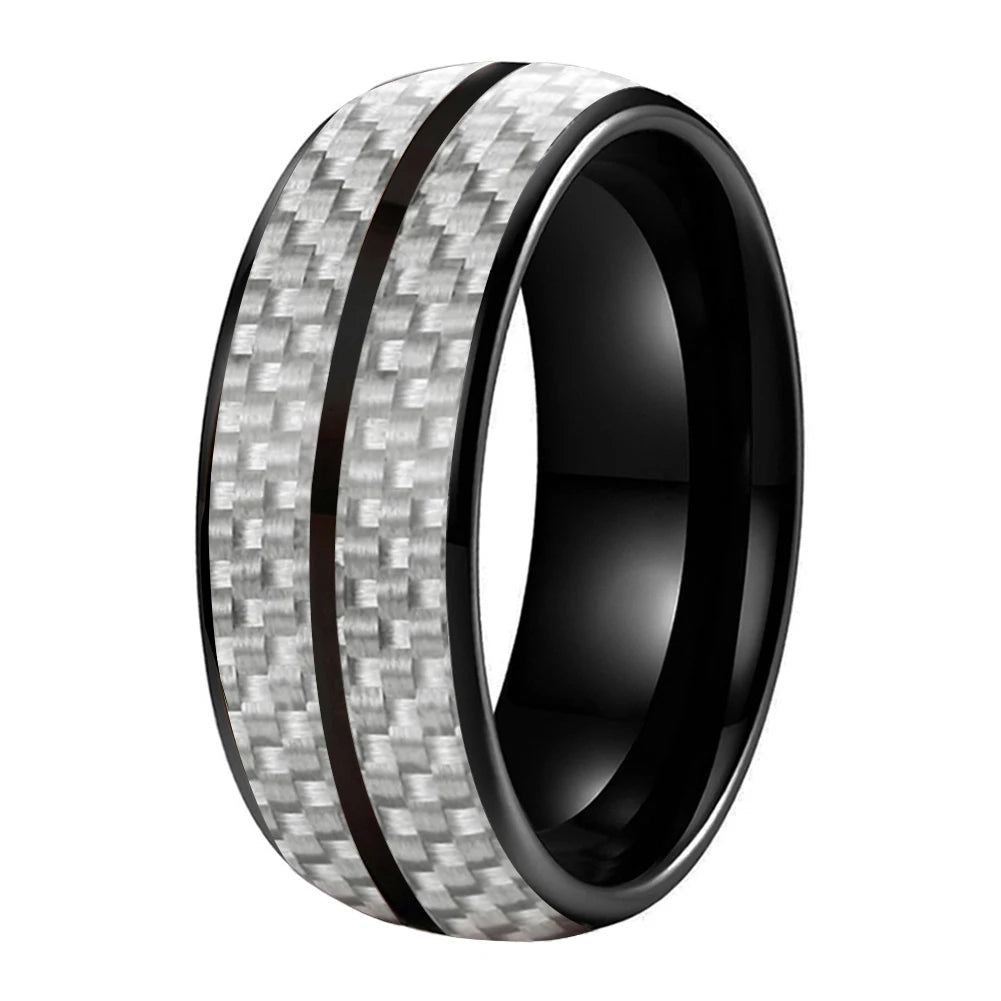 White Carbon Fiber Groove Tungsten Band