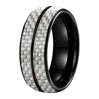 White Carbon Fiber Groove Tungsten Band