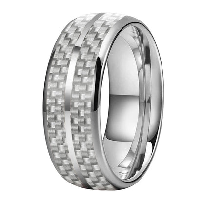 White Carbon Fiber Groove Tungsten Band