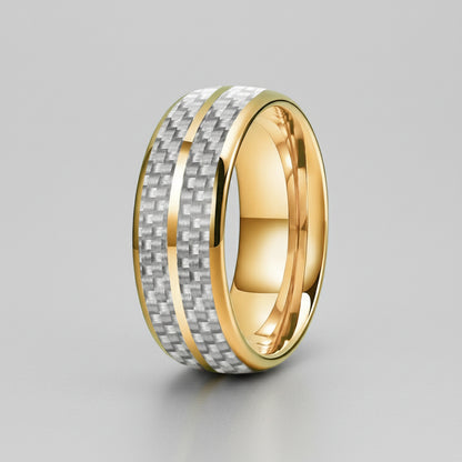 White Carbon Fiber Groove Tungsten Band