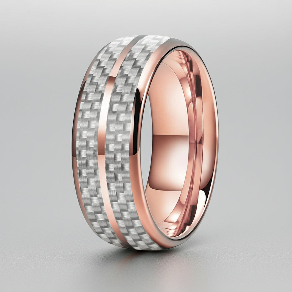 White Carbon Fiber Groove Tungsten Band