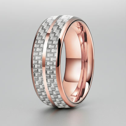 White Carbon Fiber Groove Tungsten Band