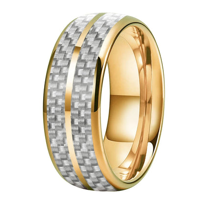 White Carbon Fiber Groove Tungsten Band