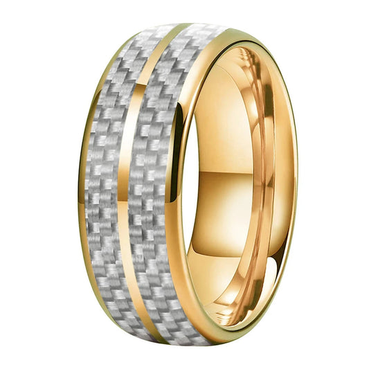 White Carbon Fiber Groove Tungsten Band