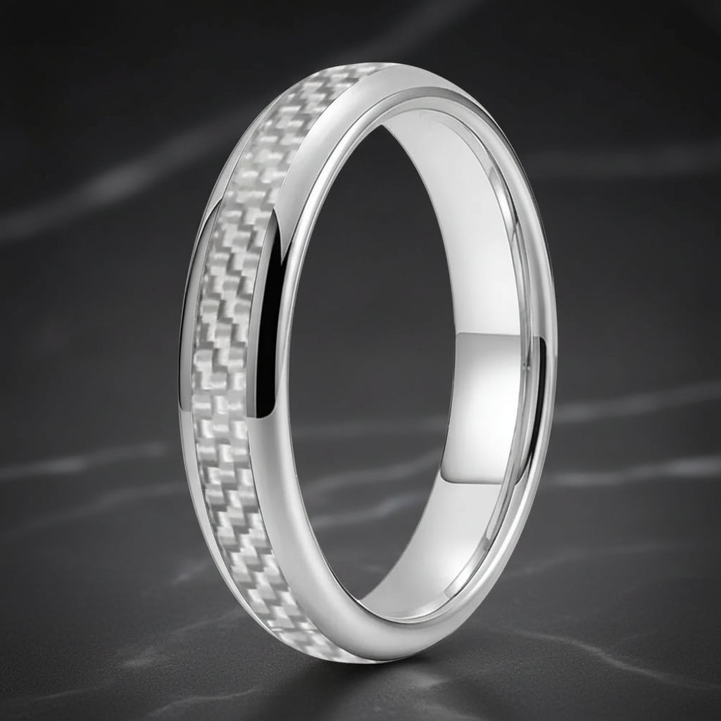 White Carbon Fiber Tungsten Ring