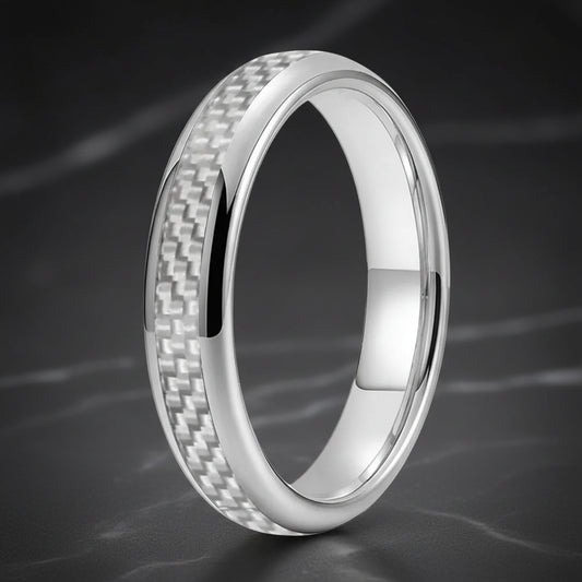 White Carbon Fiber Tungsten Ring