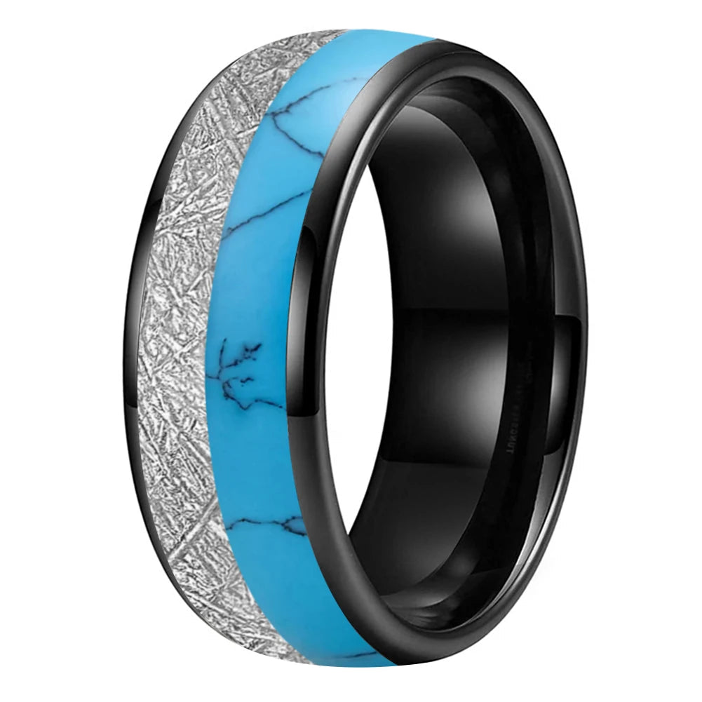 White Meteorite Turquoise Tungsten Ring