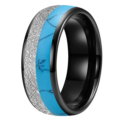 White Meteorite Turquoise Tungsten Ring