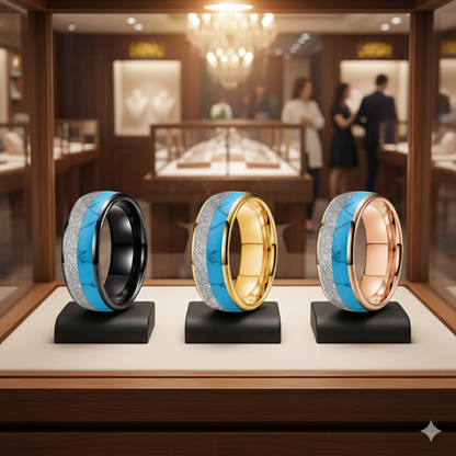 White Meteorite Turquoise Tungsten Ring