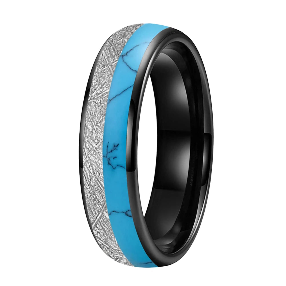 White Meteorite Turquoise Tungsten Ring 6mm