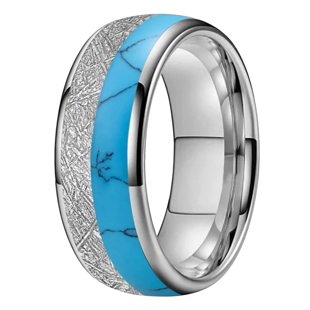 White Meteorite Turquoise Tungsten Ring