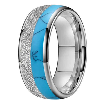 White Meteorite Turquoise Tungsten Ring