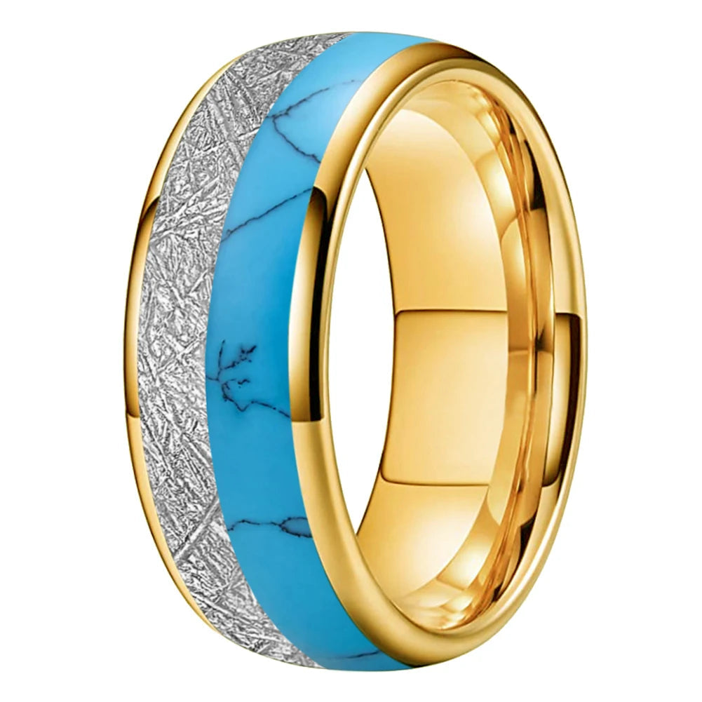 White Meteorite Turquoise Tungsten Ring