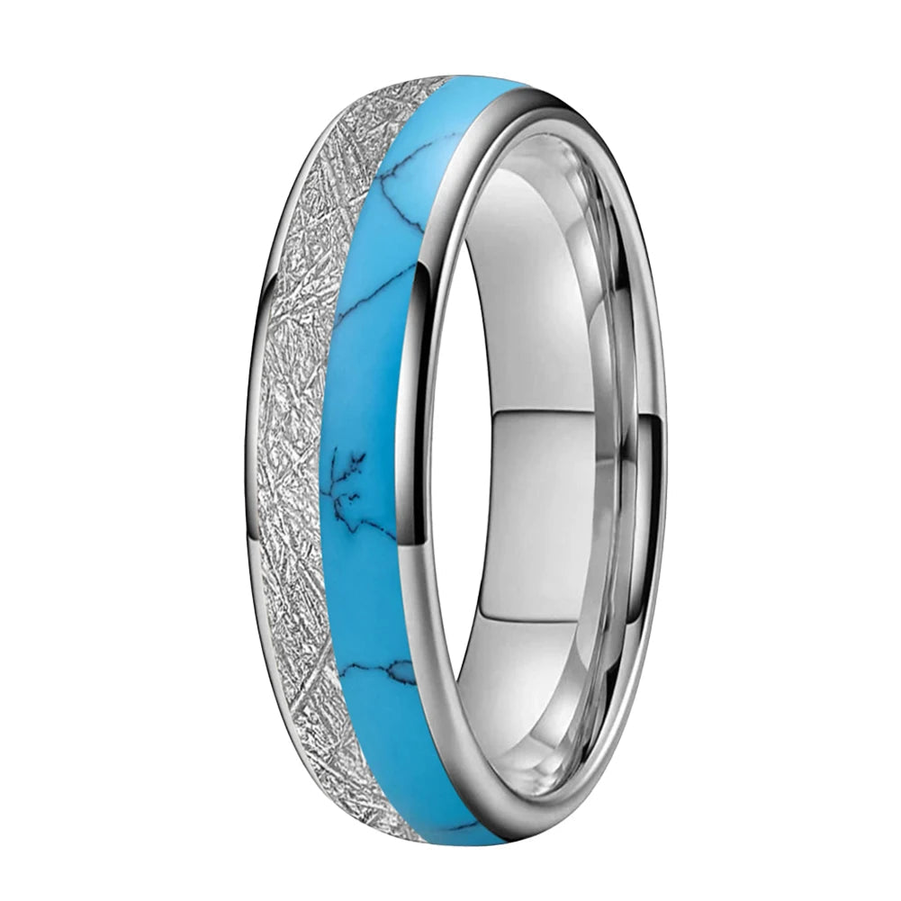 White Meteorite Turquoise Tungsten Ring 6mm