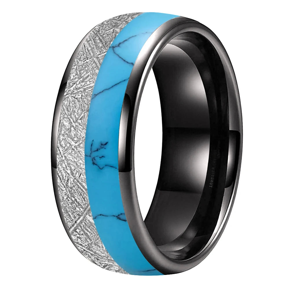White Meteorite Turquoise Tungsten Ring