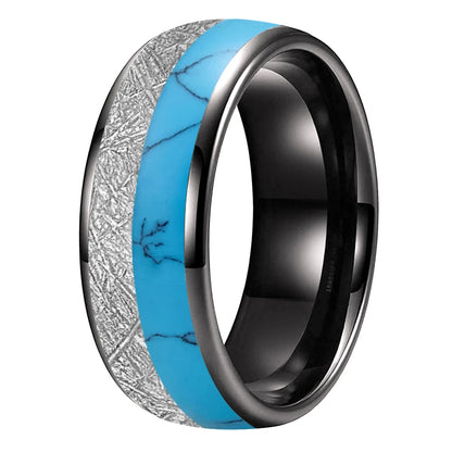 White Meteorite Turquoise Tungsten Ring