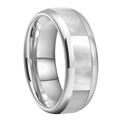 White Seashell Inlay Tungsten Wedding Ring