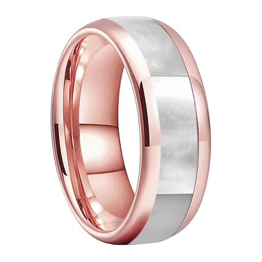 White Seashell Inlay Tungsten Wedding Ring