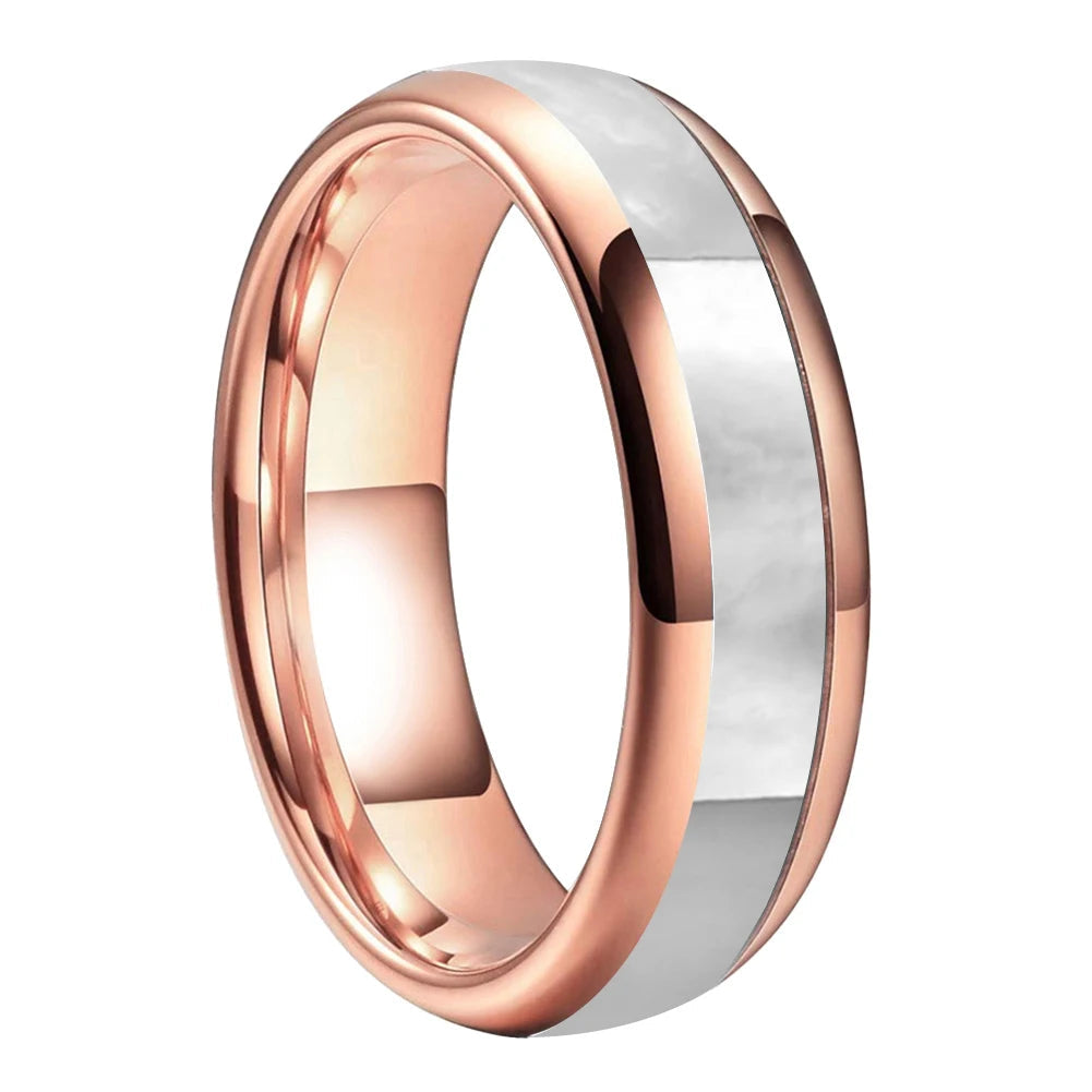 White Seashell Inlay Tungsten Wedding Ring