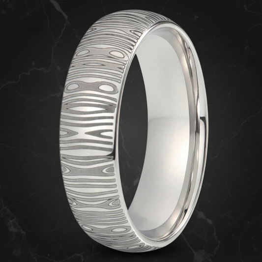 White Tungsten Damascus Ring