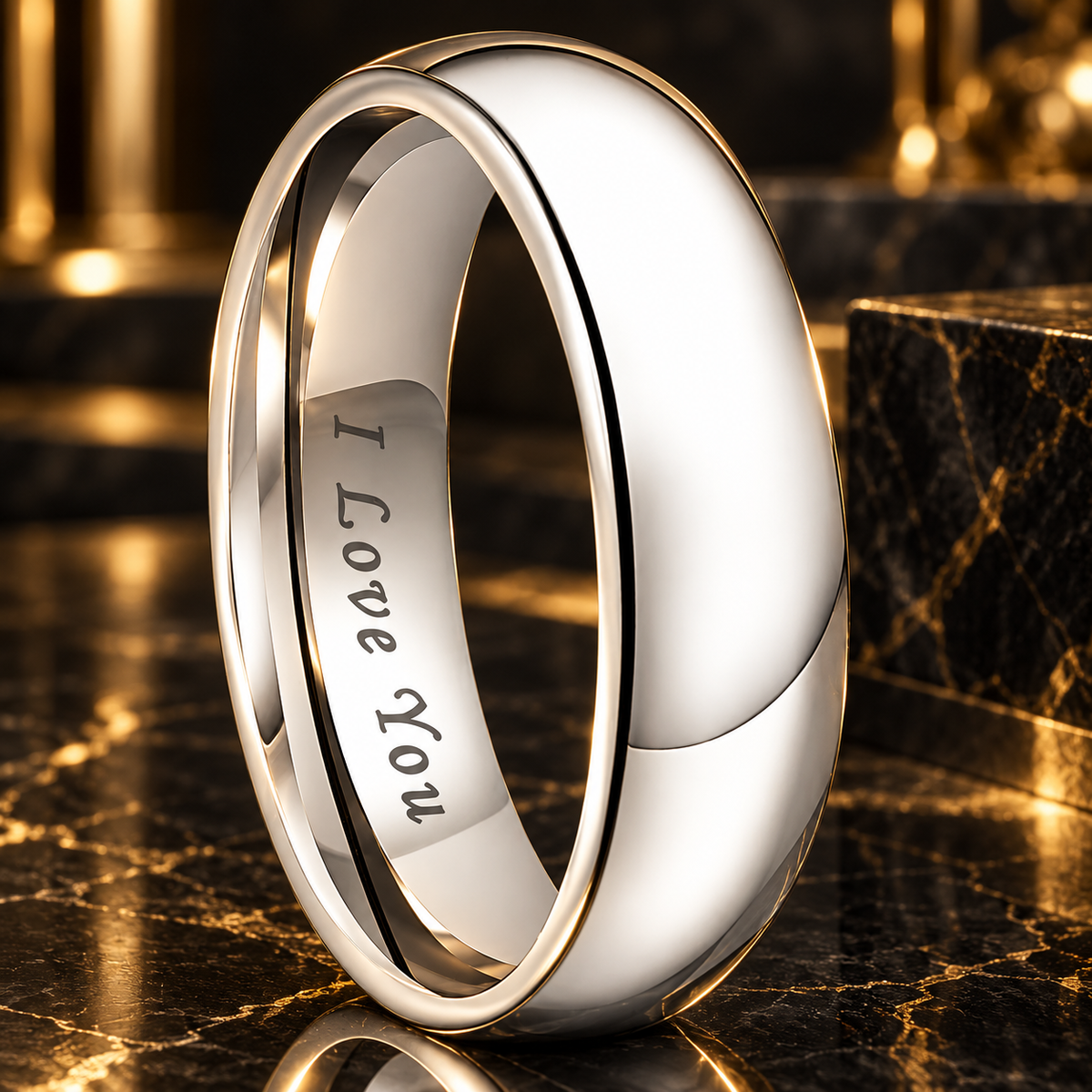 White Tungsten Ring with I Love You Engraving