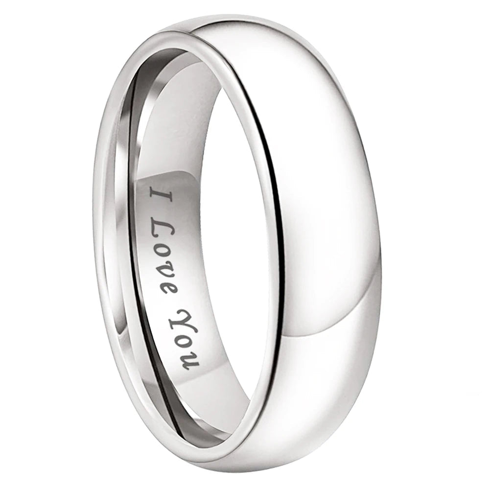 White Tungsten Ring with I Love You Engraving