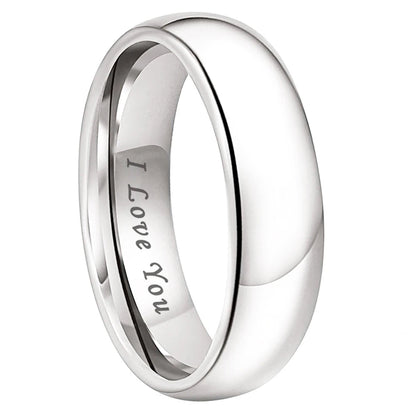 White Tungsten Ring with I Love You Engraving