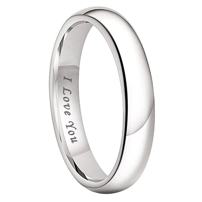 White Tungsten Ring with I Love You Engraving