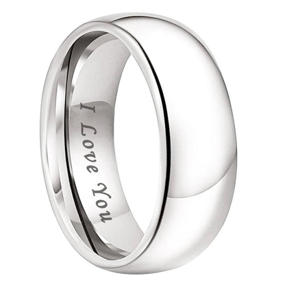 White Tungsten Ring with I Love You Engraving