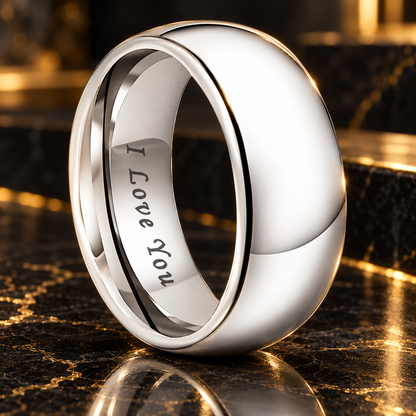 White Tungsten Ring with I Love You Engraving