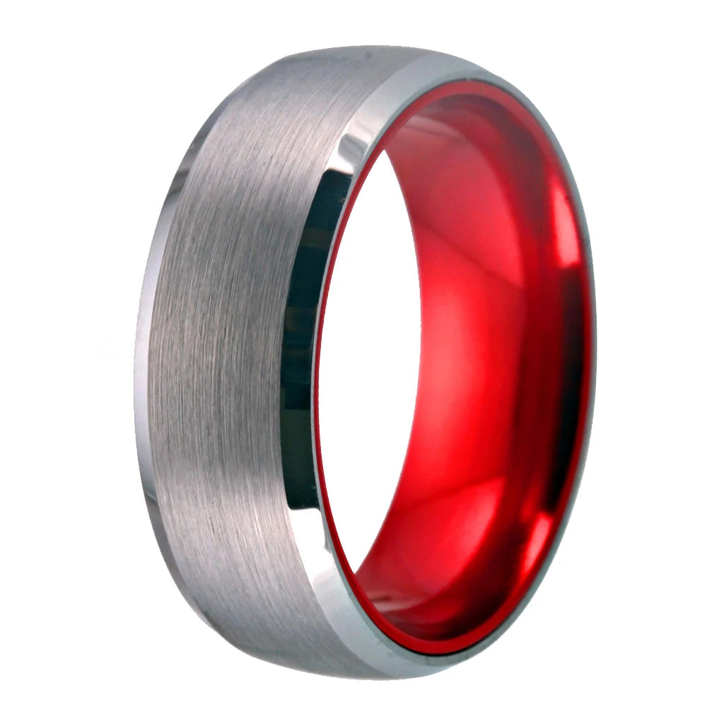 Women Men's Tungsten Ring Silver Tungsten with Red Aluminum Engagement Ring 