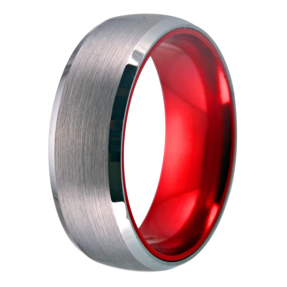Women Men's Tungsten Ring Silver Tungsten with Red Aluminum Engagement Ring 