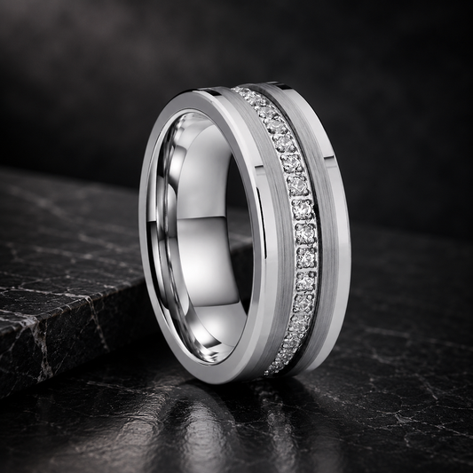 Womens Tungsten Ring Cubic Zirconia