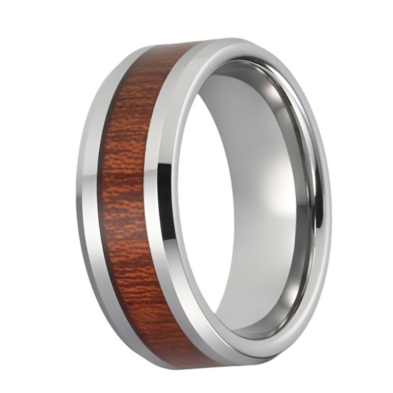 Wood Inlay Tungsten Carbide Ring