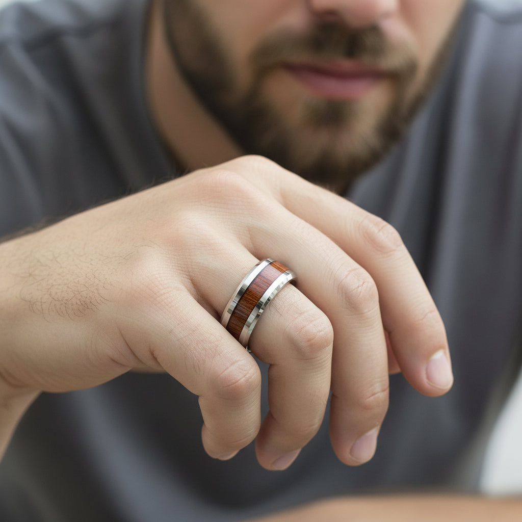 Wood Inlay Tungsten Carbide Ring