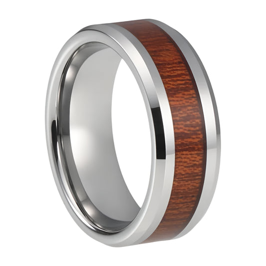 Wood Inlay Tungsten Carbide Ring