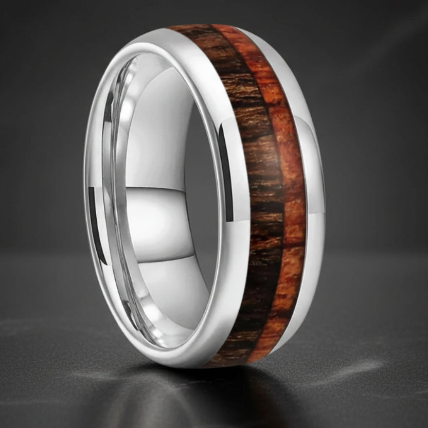 Dual Wood Inlay Tungsten Wedding Band