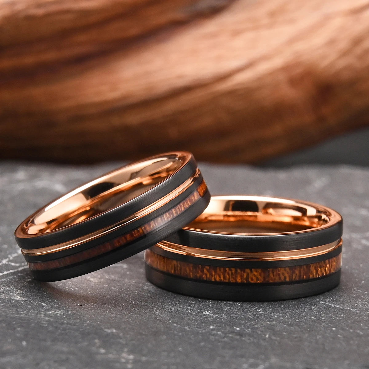 Wood & Rose Gold Tungsten Ring – 6MM/8MM Wedding Band