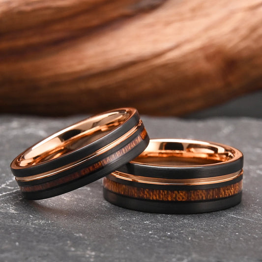 Wood & Rose Gold Tungsten Ring – 6MM/8MM Wedding Band