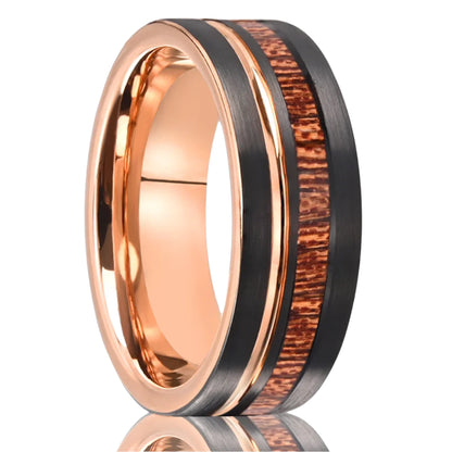 Wood & Rose Gold Tungsten Ring – 6MM/8MM Wedding Band