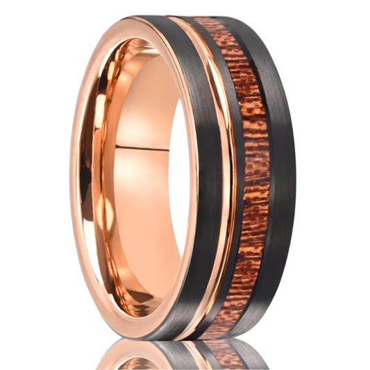 Wood & Rose Gold Tungsten Ring – 6MM/8MM Wedding Band