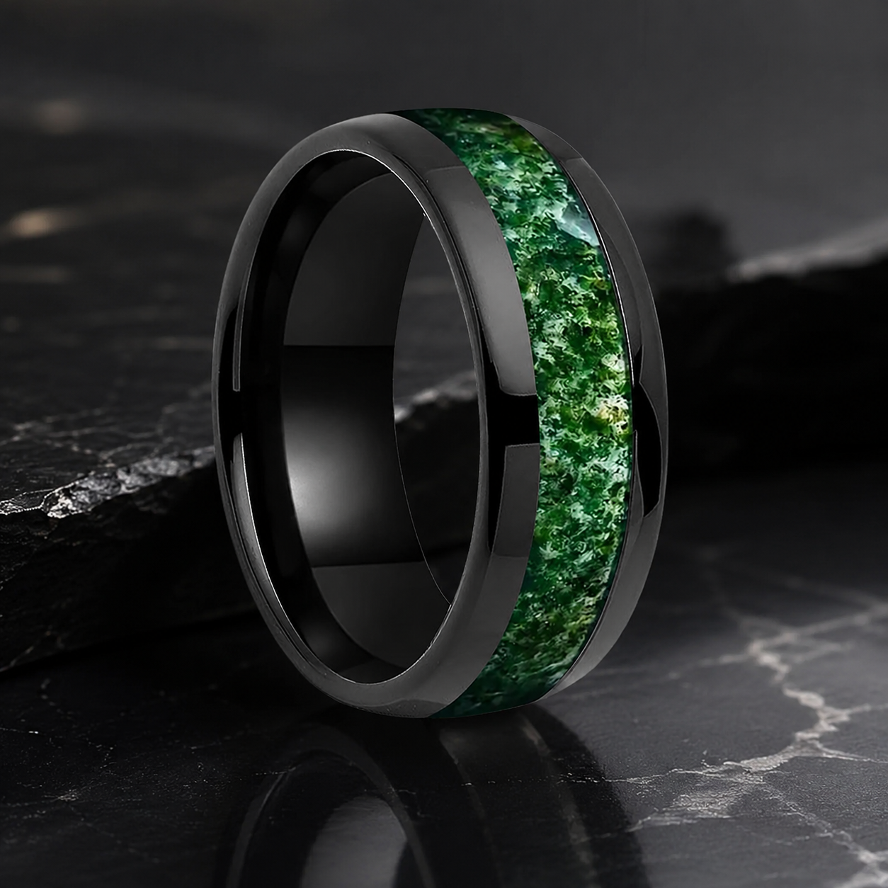 Tungsten Moss Agate Ring 