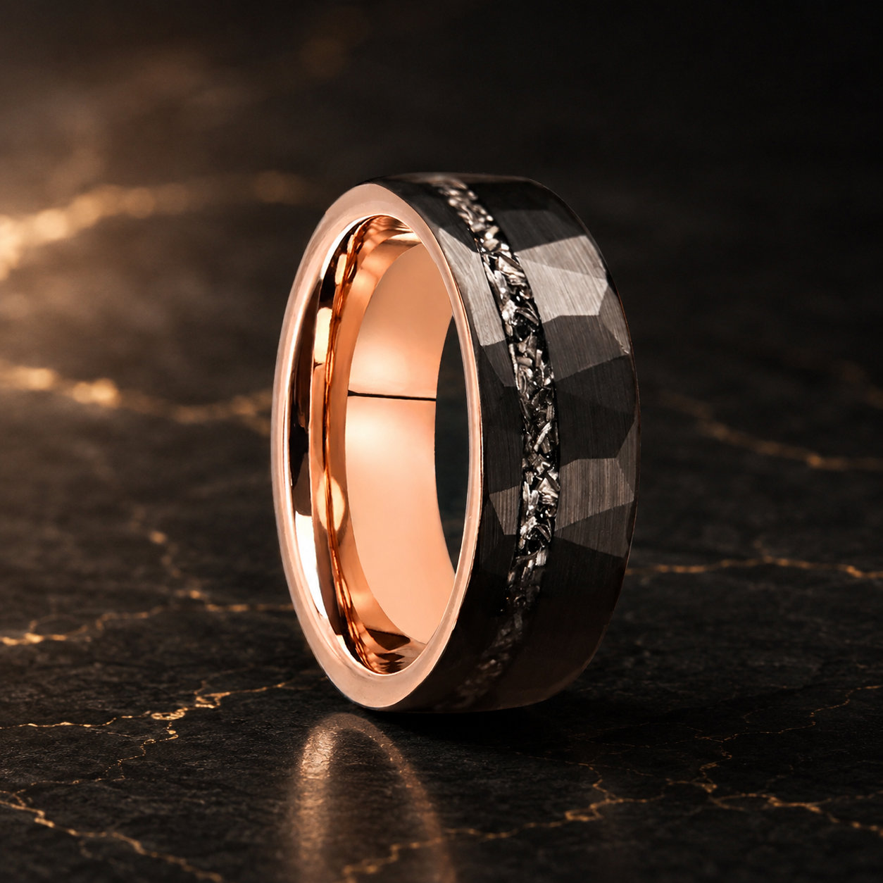 black-hammered-tungsten-ring-with-meteorite-inlay
