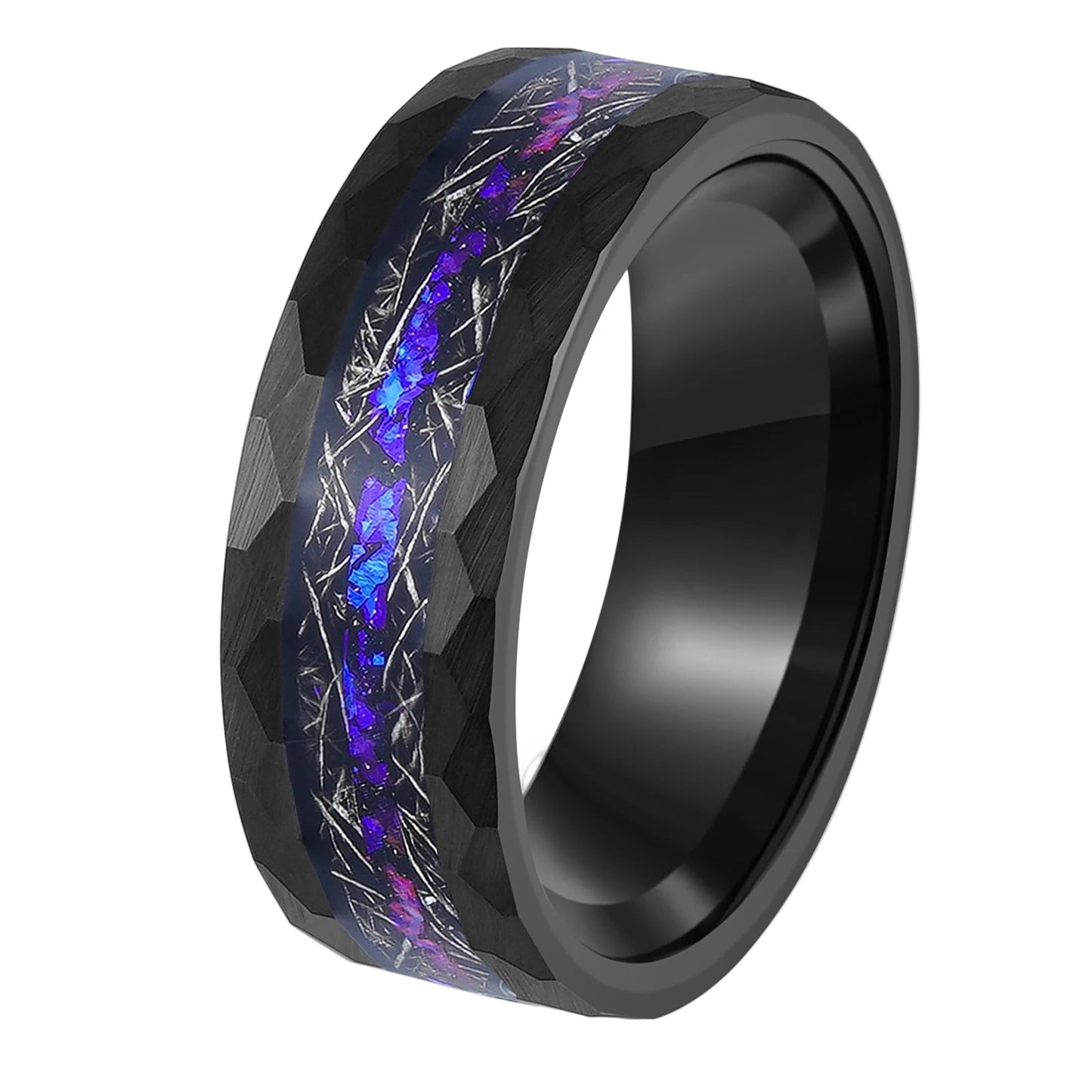black hammered tungsten wedding ring