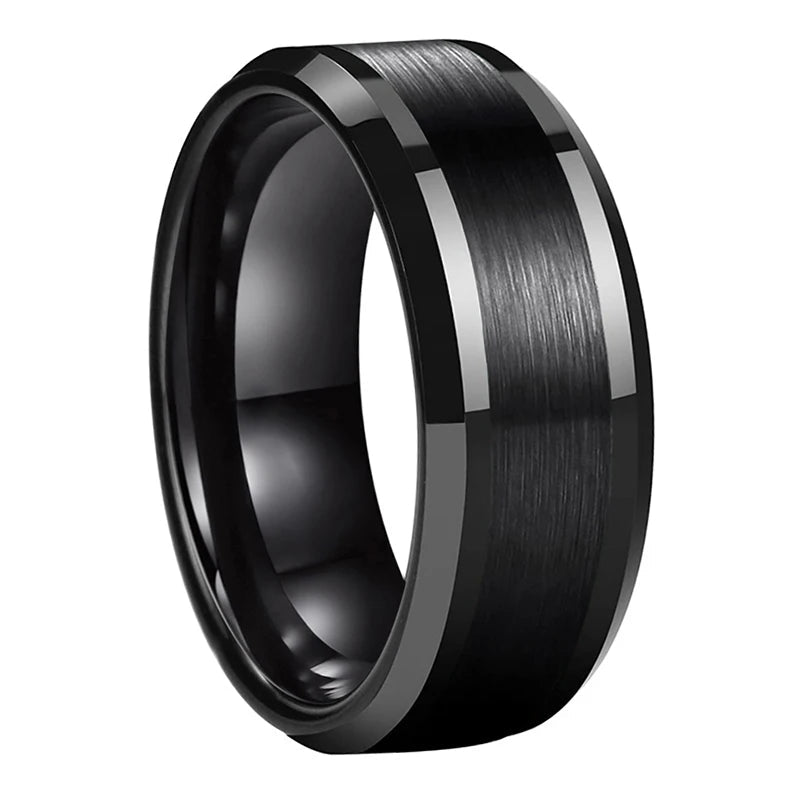 black brushed domed tungsten ring