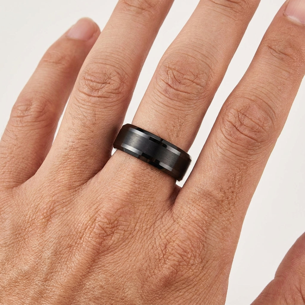 8mm black dome tungsten ring