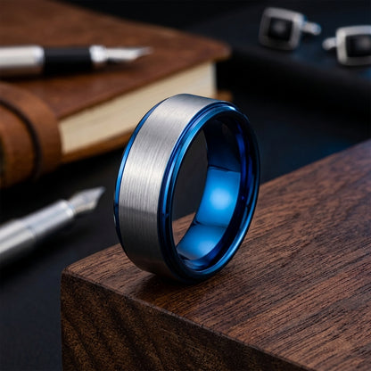 blue and silver Tungsten Ring