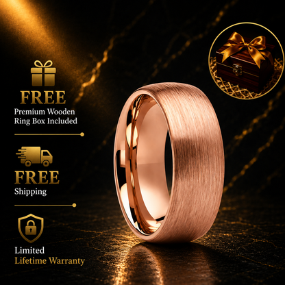 brushed rose gold finish tungsten carbide ring